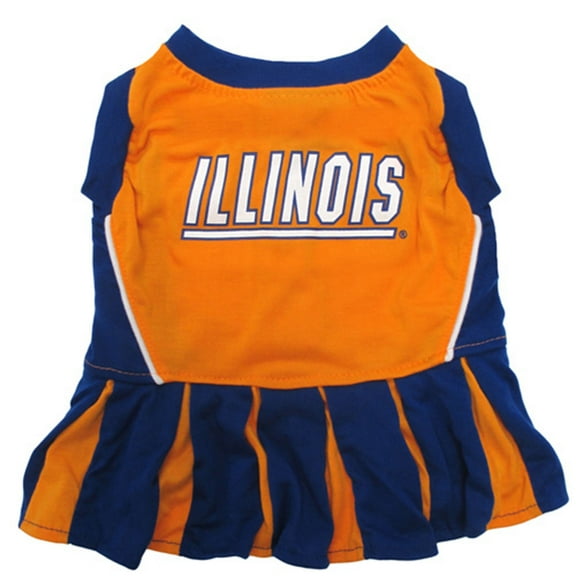 Pets First College Illinois Fighting Illini Cheerleader, 3 Sizes Pet Dress Available. Licensed Dog Outfit