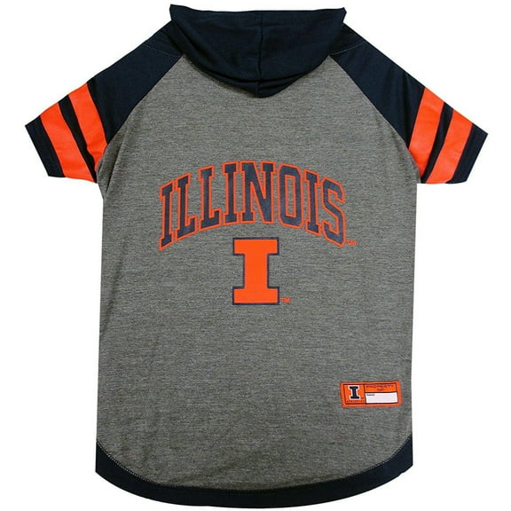 Pets First College Illinois Fighting Illini Pet Hoodie Tee Shirt, 4 Sizes Available - Large
