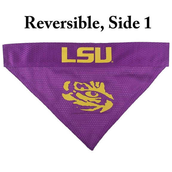 Pets First Collegiate Louisiana State Reversible Bandana -Home & Away Mesh & Premium Embroidery For Dogs & Cats