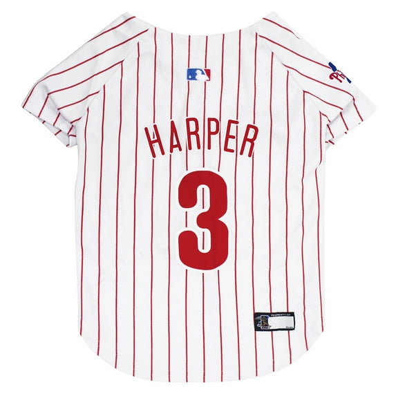 Pets First Cotton & Polyester Mesh Striped Philadelphia Phillies Dog & Cat Jersey, White, S