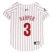 Pets First Cotton & Polyester Mesh Striped Philadelphia Phillies Dog & Cat Jersey, White, XS