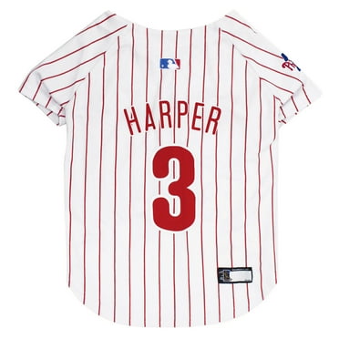 Pets First Cotton & Polyester Mesh Striped Philadelphia Phillies Dog & Cat Jersey, White, XS