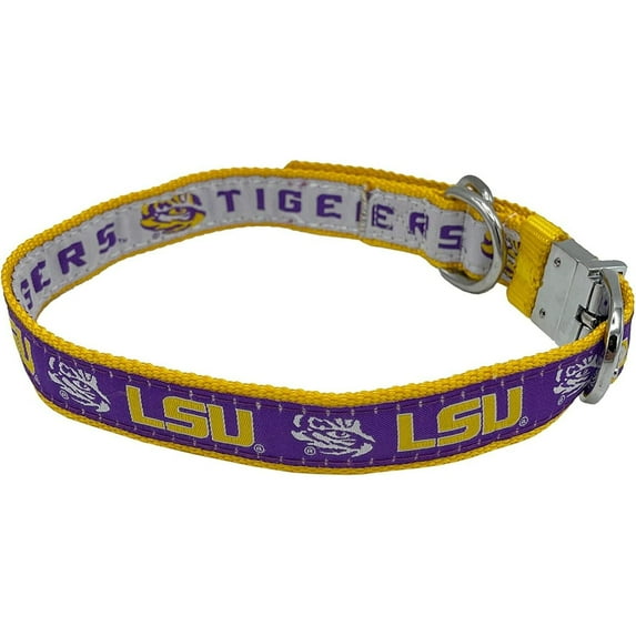Pets First LSU Tigers Reversible NCAA Dog Collar Premium Two-Sided Pet Collar with Logo