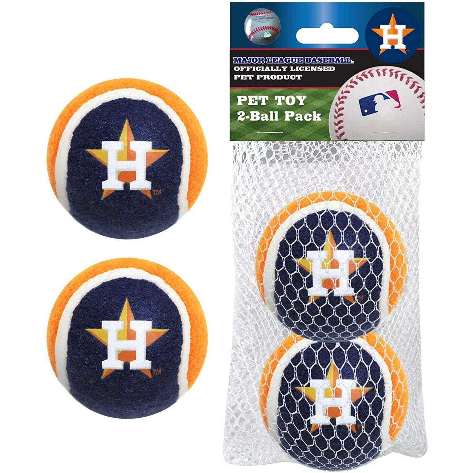 Pets First MLB Houston Astros 2PC TENNIS BALL TOYS for your Sporty Pets - Dogs / Cats