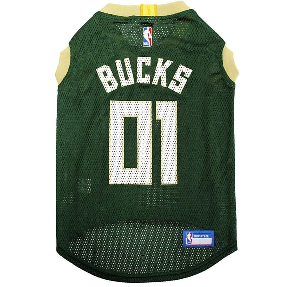 Pets First Mesh Plaid Milwaukee Bucks NBA Dog and Cat Jersey, Green, M
