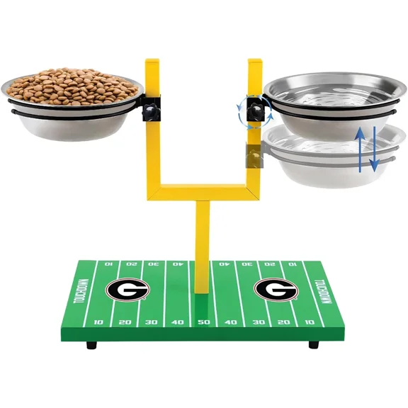 Pets First NCAA Football Goalpost Elevated Dog Feeder Stainless Steel Bowl