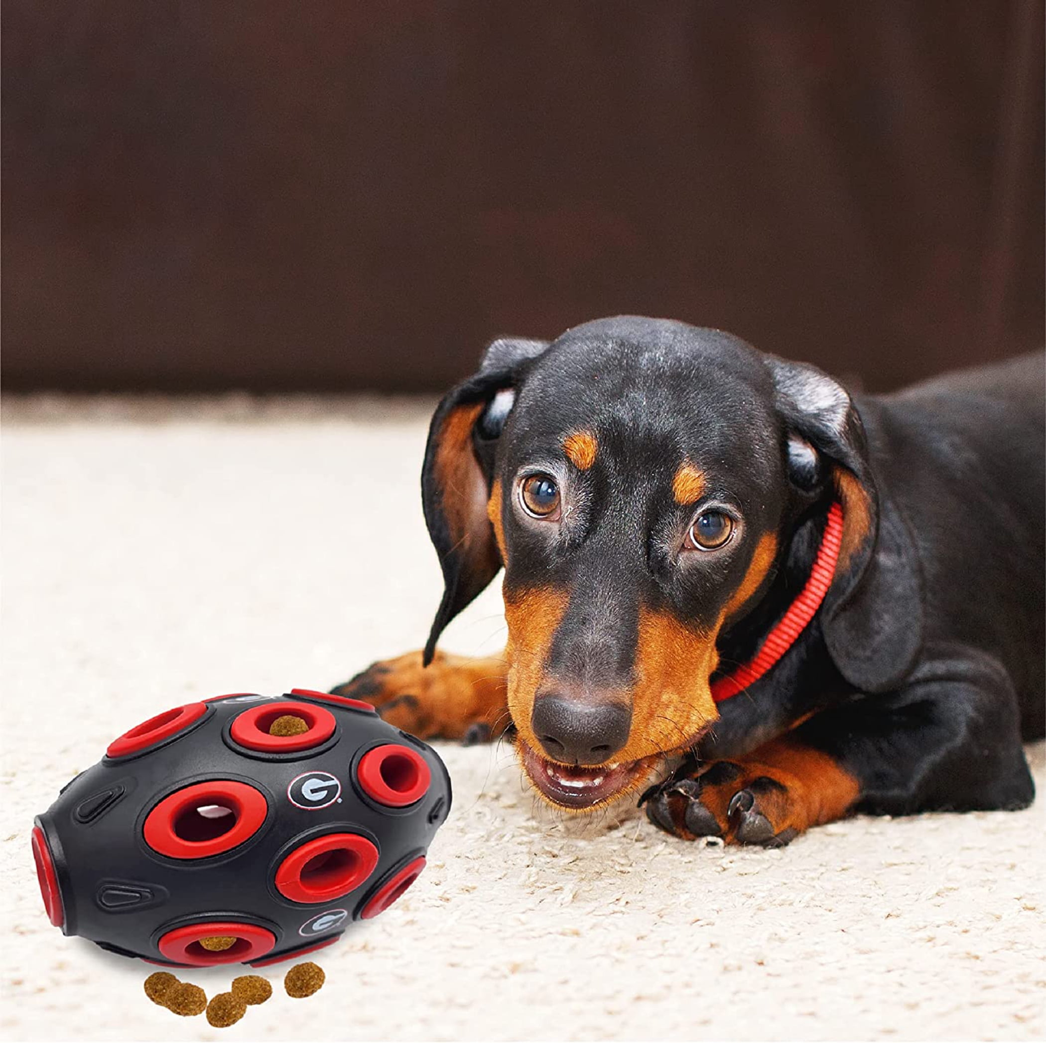 Pets First NCAA Football Treat Dispensing Toy for Dogs and Cats, Rubber Ball Toy