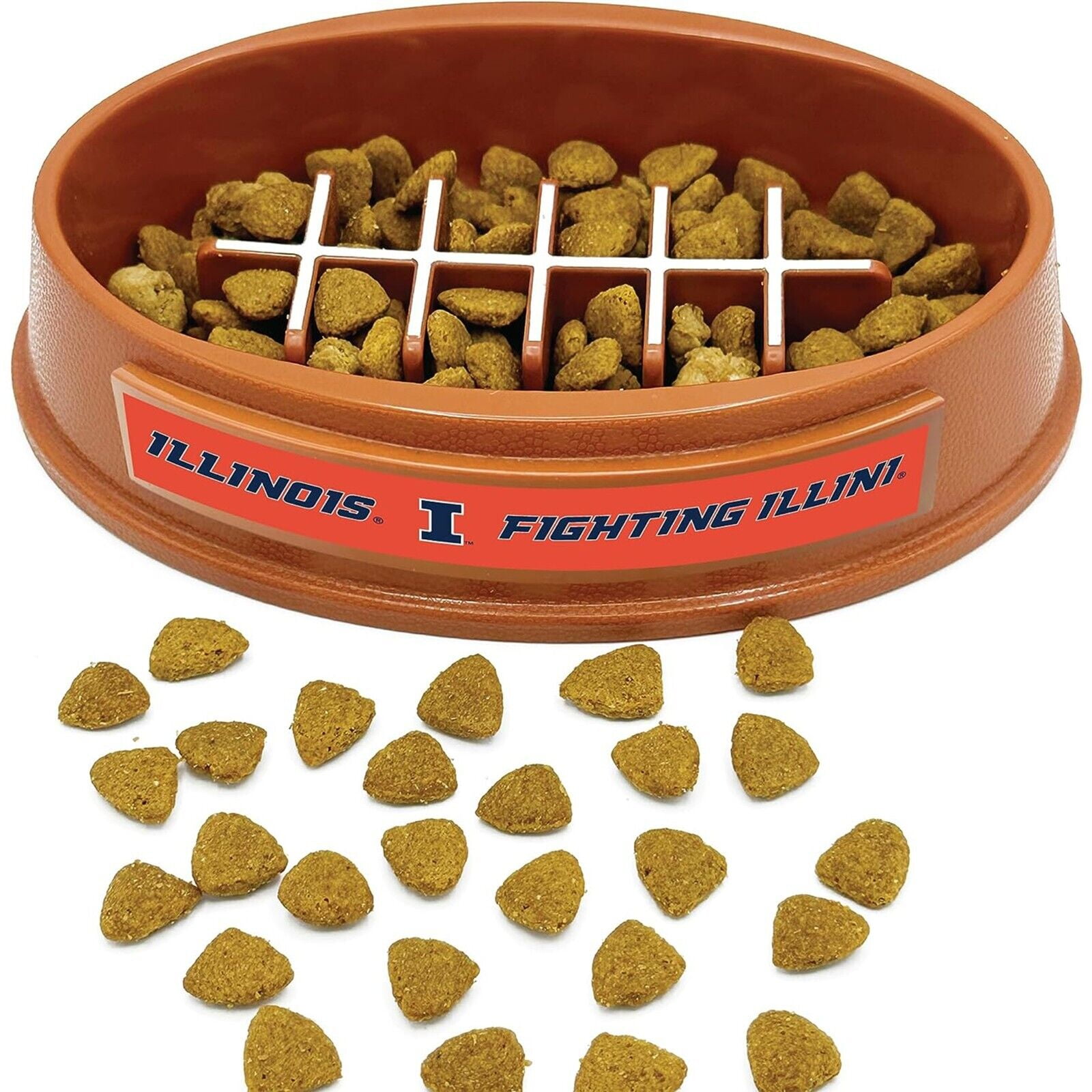 Pets First NCAA Illinois Fighting Illini Super-Bowl Slow Feeder Bowl for Dogs and Cats with Non-Slip Mat