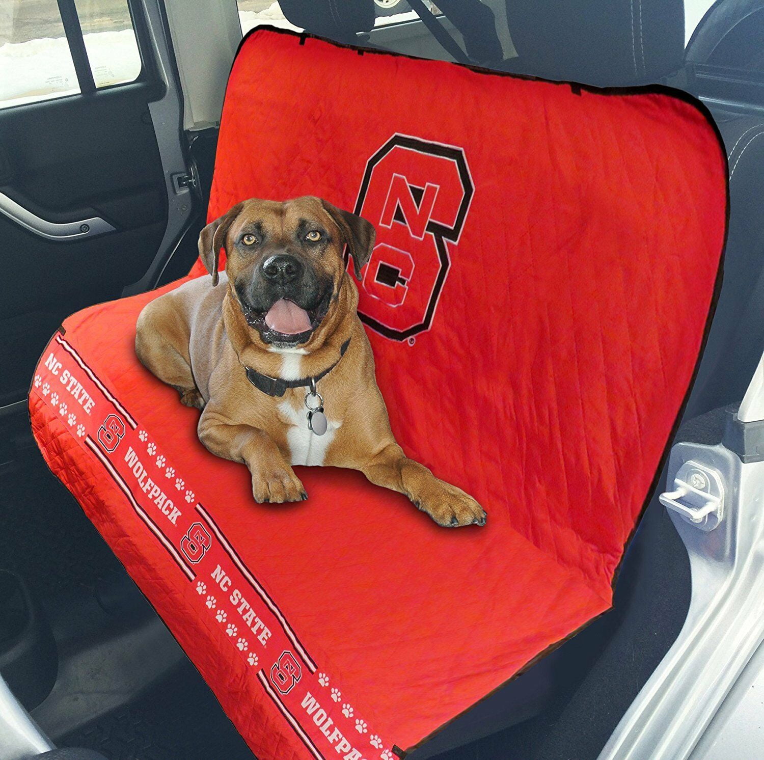 Pets First NCAA North Carolina State Wolfpack Premium Pet Car Seat Protecting Cover - Licensed, Waterproof, Fits most Car