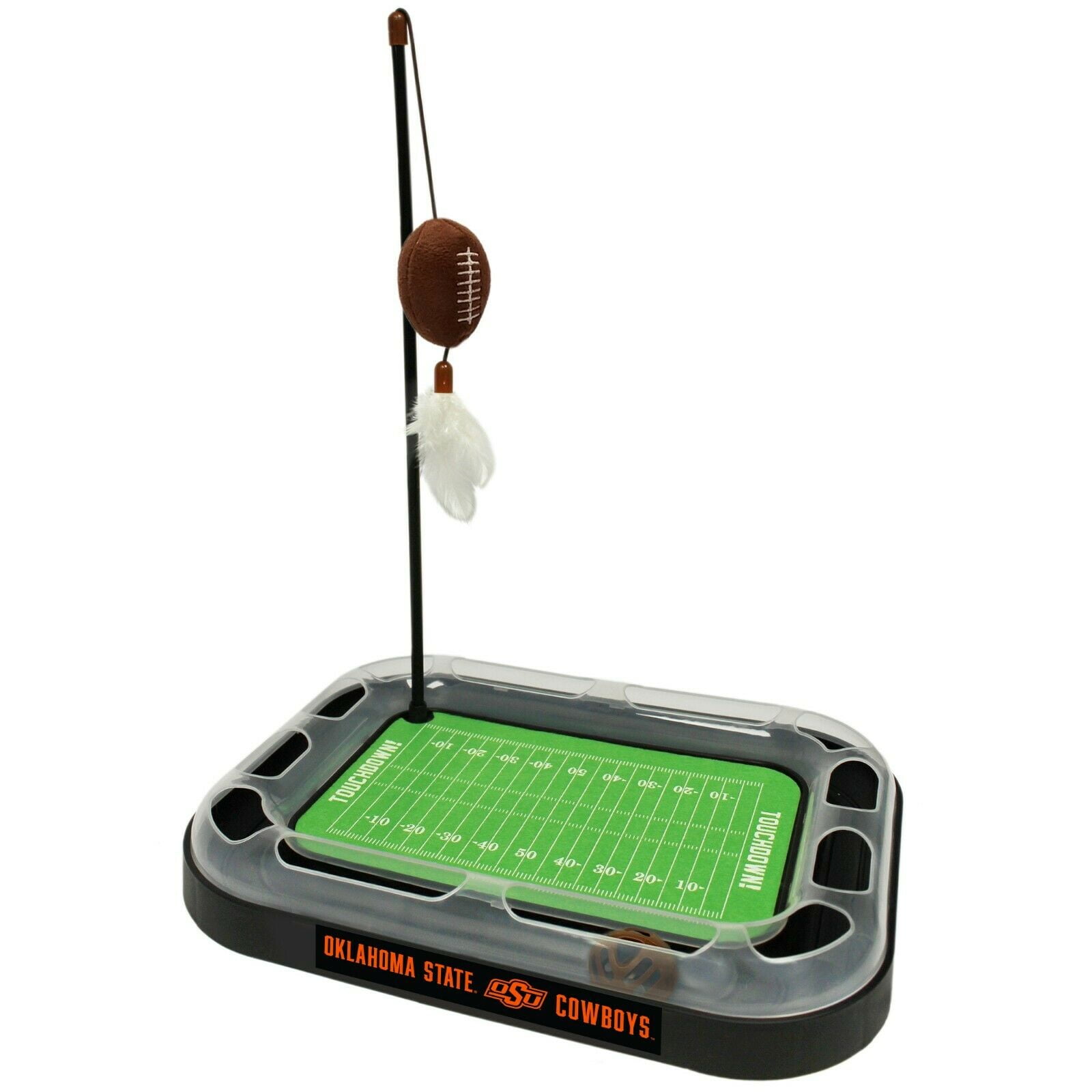 NCAA Oklahoma State Cowboys CAT Scratcher Toy with Catnip Plush & Feather Cat Toy 5-in-1 Kitty Toy