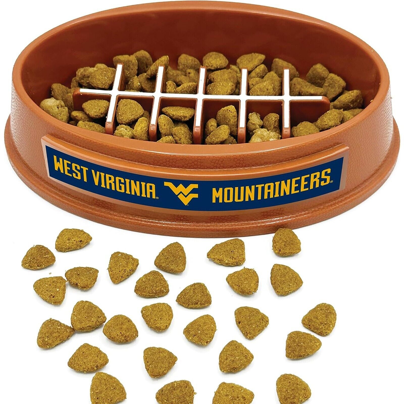Pets First NCAA West Virginia University Super-Bowl Slow Feeder Bowl for Dogs and Cats with Non-Slip Mat