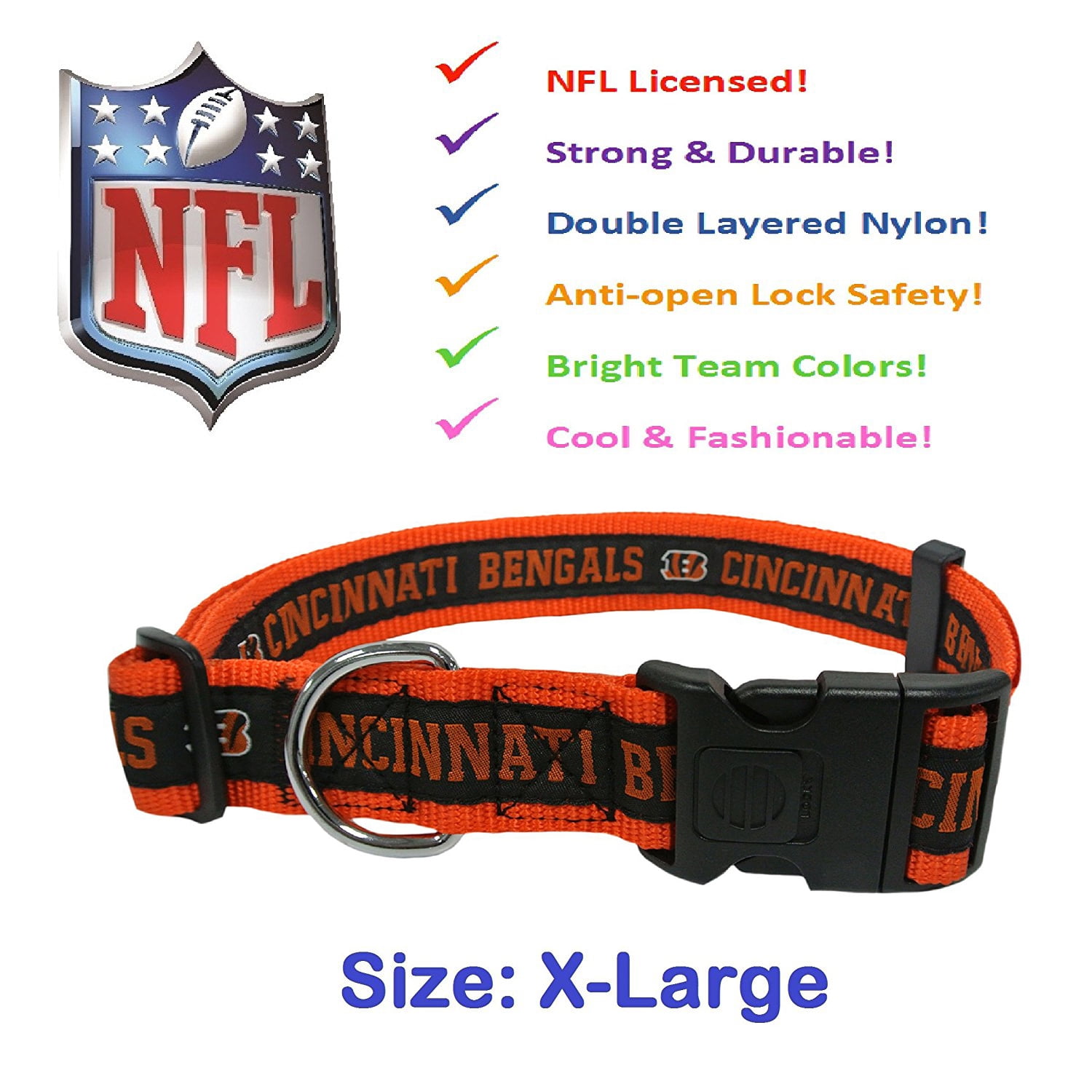 Pets First NFL Cincinnati Bengals Dog Collar - Heavy-Duty, Durable & Adjustable Football Collar for Dogs/ CATS - Extra Large