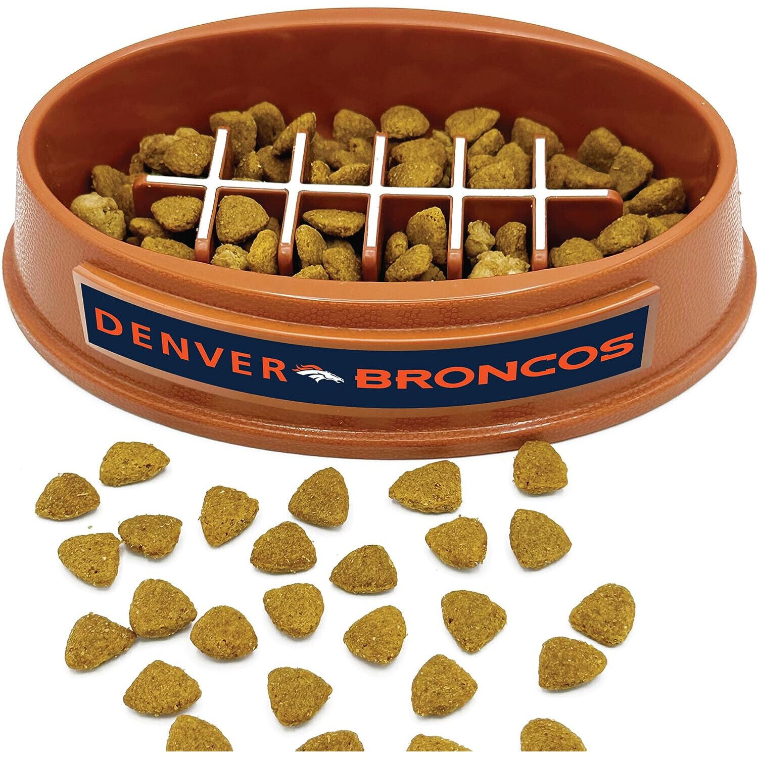 Pets First NFL Denver Broncos Super-Bowl Slow Feeder Bowl for Dogs and Cats, Football Design for Healthy Digestion, Non-Slip, for Large & Small Pet