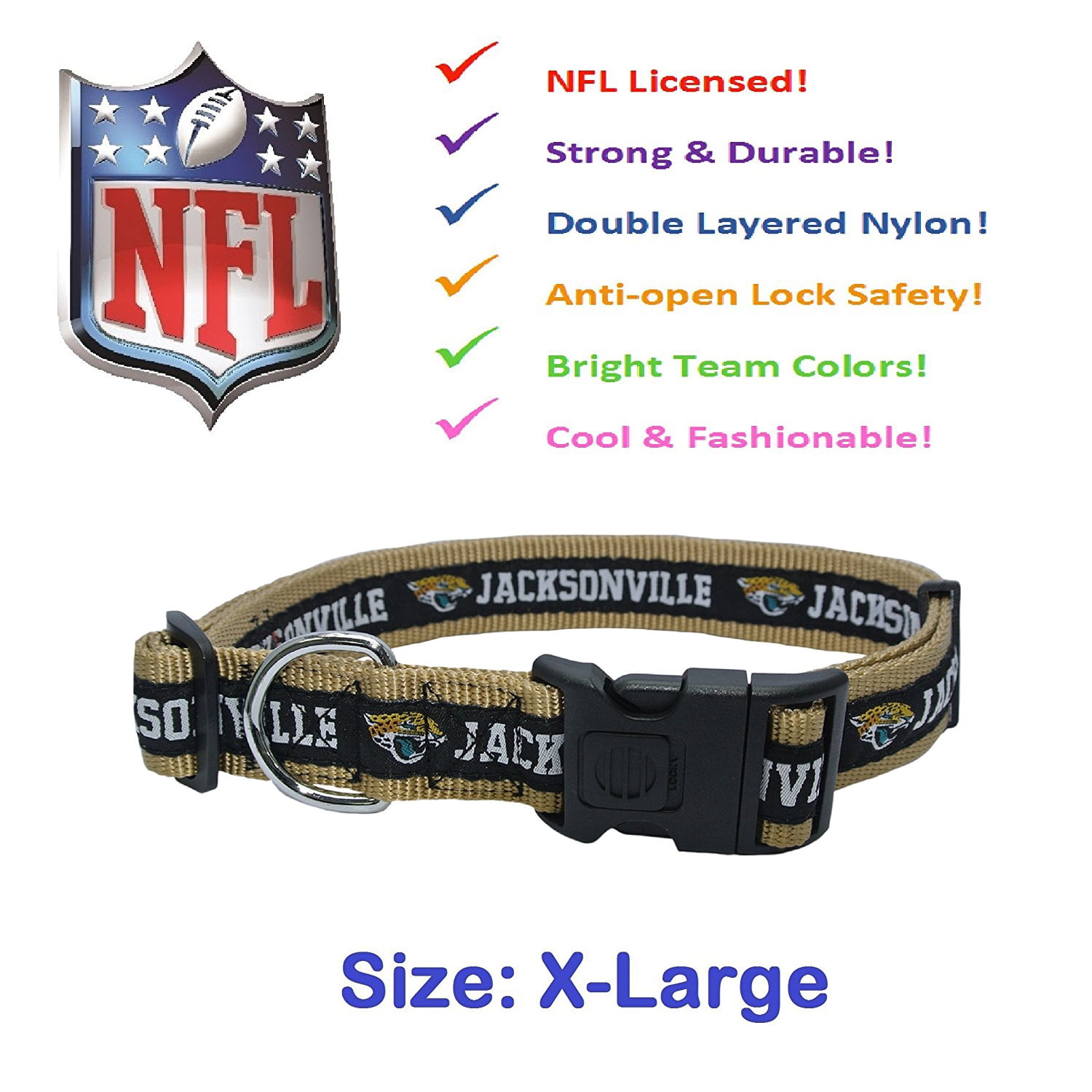 Pets First NFL Jacksonville Jaguars Dog Collar - Heavy-Duty, Durable & Adjustable Football Collar for Dogs/ CATS - Extra Large