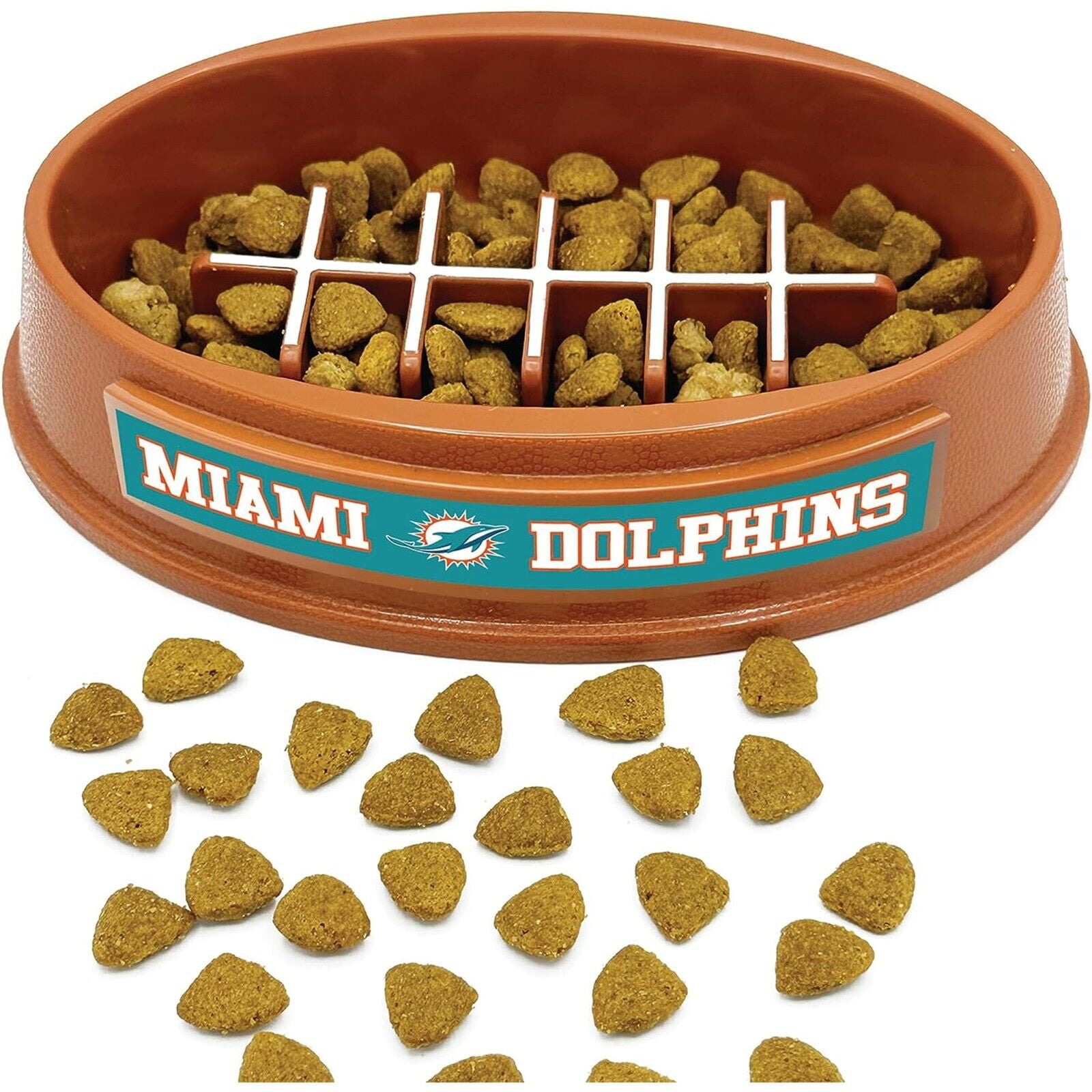 Pets First NFL Miami Dolphins Super-Bowl Slow Feeder Bowl for Dogs and Cats, Football Design for Healthy Digestion, Non-Slip, for Large & Small Pet