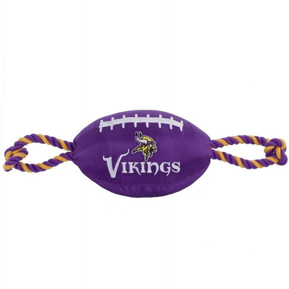 Pets First NFL Minnesota Vikings Strong, Durable, Chewable Pet Dog Football Toy with inner SQUEAKER & Side Ropes. Available in 32 NFL TEAMS. - Officialy Licensed