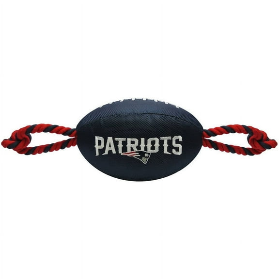 Pets First NFL New England Patriots Strong, Durable, Chewable Pet Dog Football Toy with inner SQUEAKER & Side Ropes. Available in 32 NFL TEAMS. - Officialy Licensed