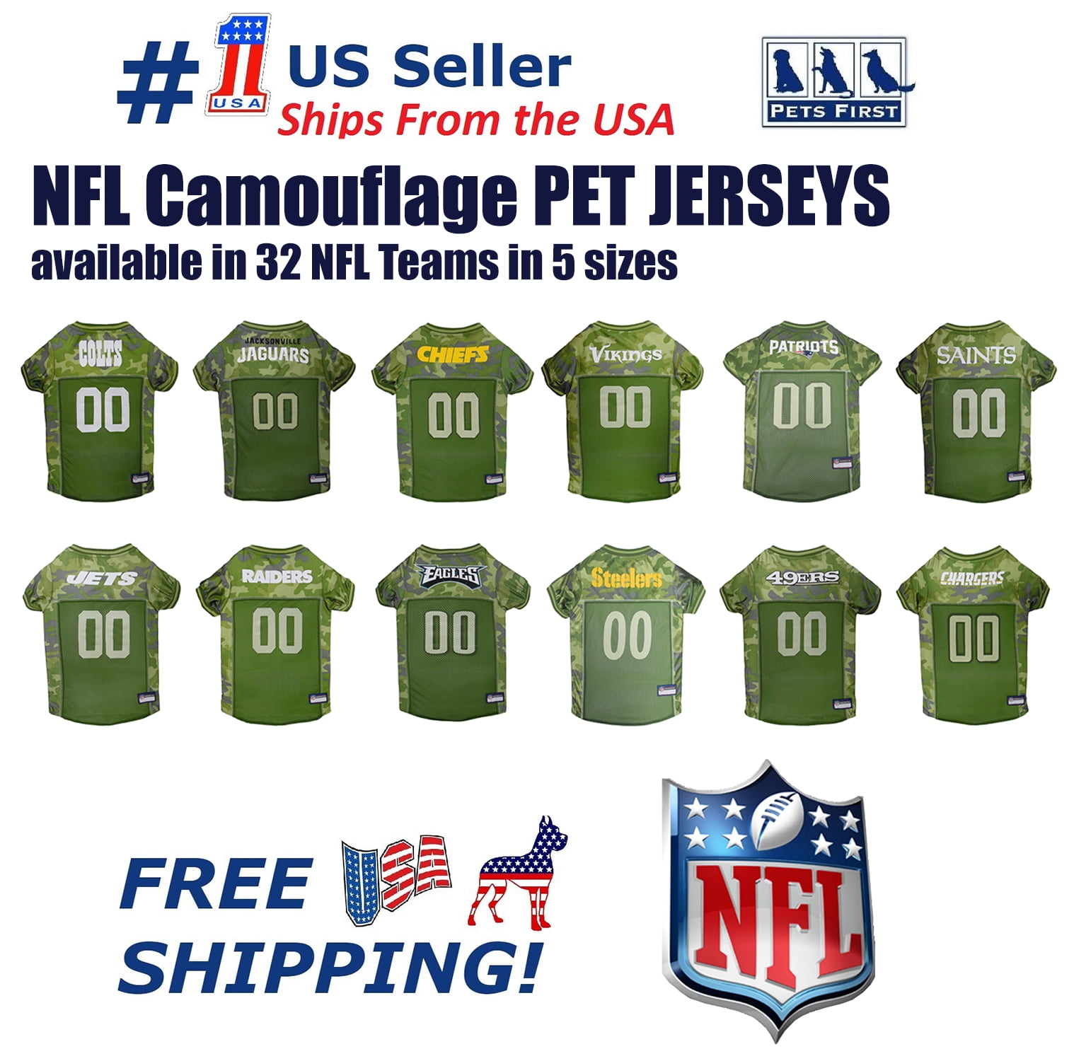 Pets First NFL New York Giants Camouflage Jersey For Dogs, 5 Sizes  Available, Pet Shirt For Hunting, Hosting a Party, or Showing off your  Sports Team - Extra Large 