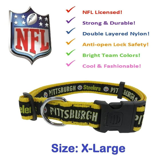 Pets First NFL Pittsburgh Steelers Dog Collar - Heavy-Duty, Durable & Adjustable Football Collar for Dogs/ CATS - Extra Large