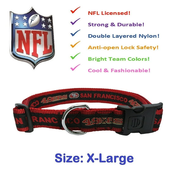 Pets First NFL San Francisco 49ers Dog Collar - Heavy-Duty, Durable & Adjustable Football Collar for Dogs/ CATS - Extra Large
