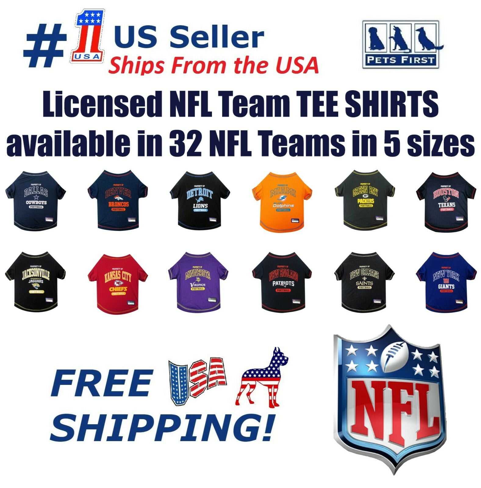 Pets First NFL Tennessee Titans Pet T-Shirt. Licensed, Wrinkle-free, Tee Shirt for Dogs/Cats. Football Shirt