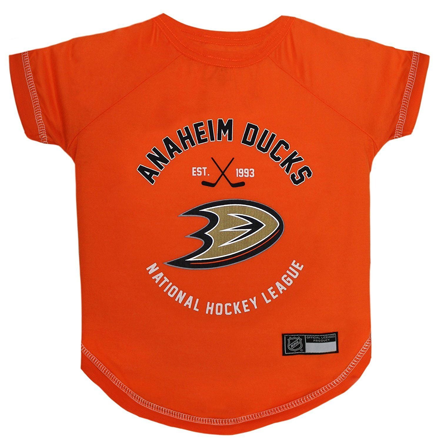 Pets First NHL Anaheim Ducks T-Shirt, Licensed, Stretchable, Durable, Dog Apparel, Black, Medium