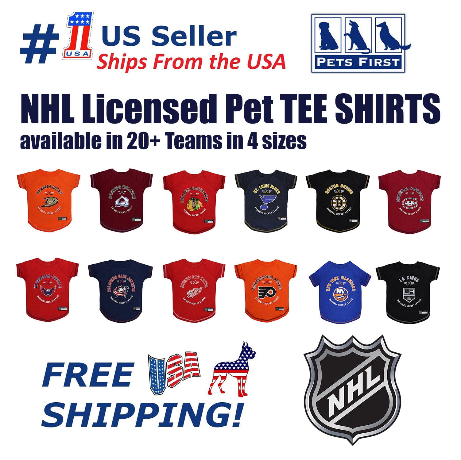 Pets First NHL Anaheim Ducks T-Shirt - Licensed, Wrinkle-free, stretchable Tee Shirt for Dogs & Cats