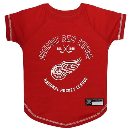 Pets First NHL Detroit Red Wings T-Shirt, Licensed, Stretchable, Durable, Dog Apparel, Red, Medium