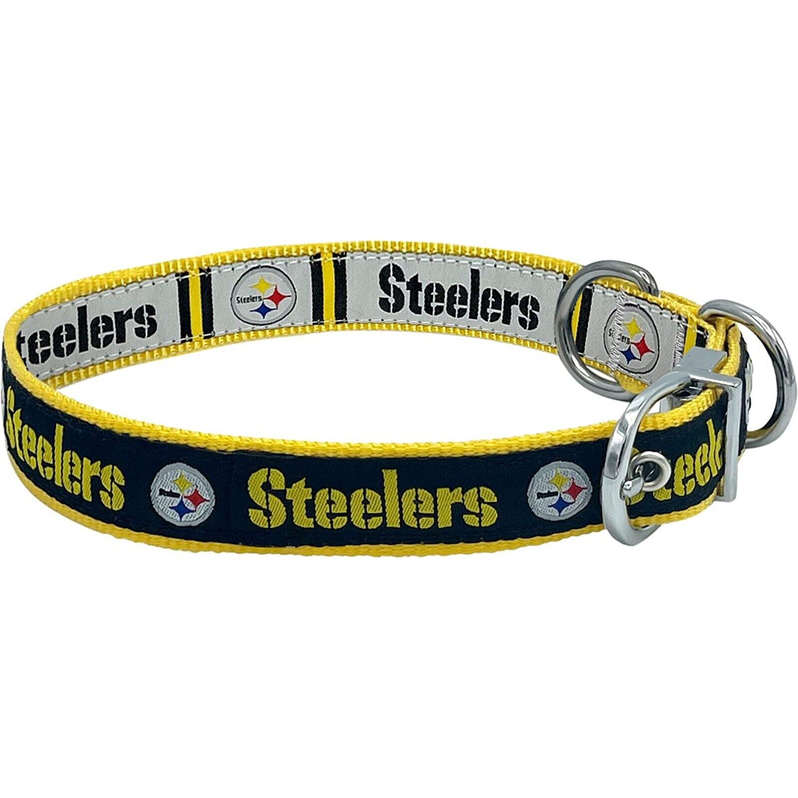 Pets First Pittsburgh Steelers Reversible Collar Reversible NFL Dog Collar Premium Two-Sided Pet Collar with NFL Logo, Medium