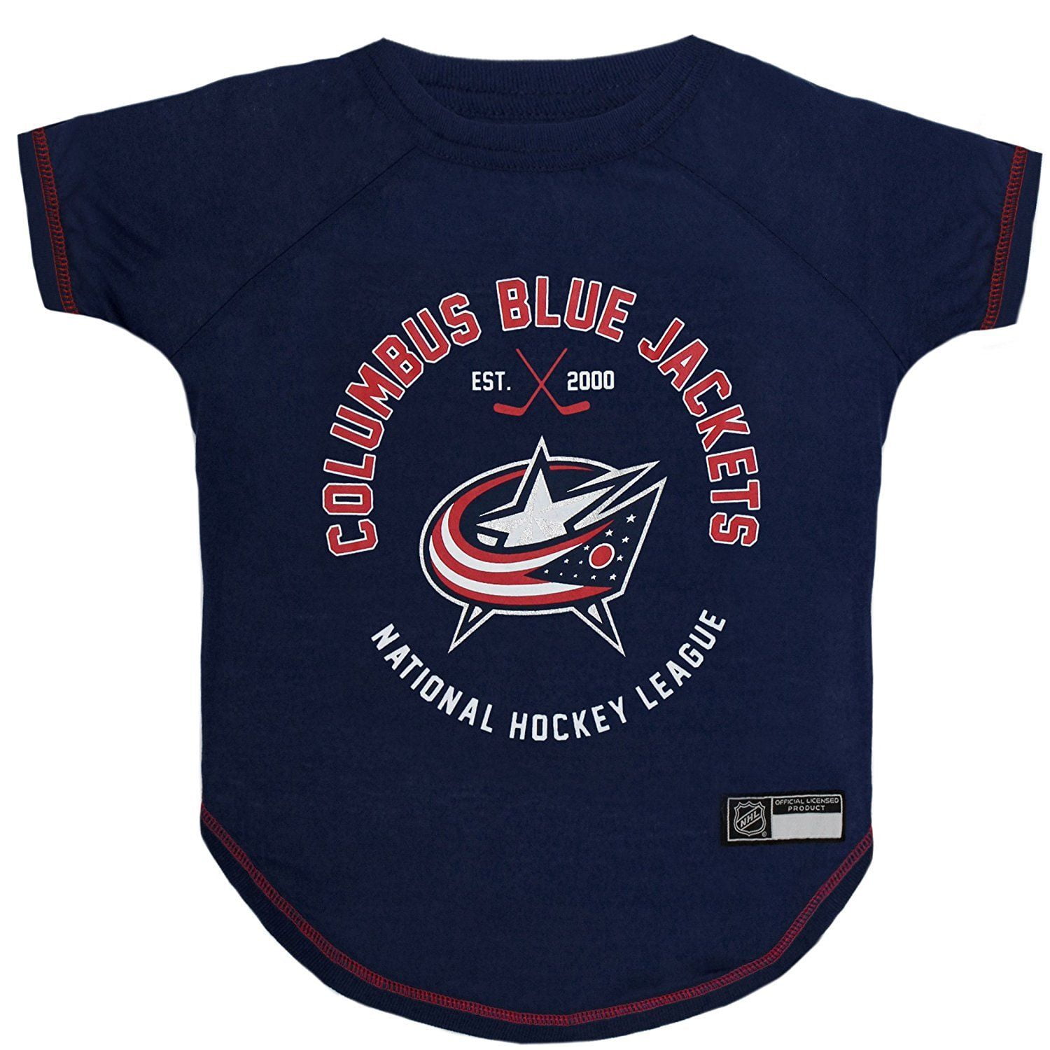 Pets First Stretchable NHL Columbus Dogs & Cats T-Shirt, Blue, Medium