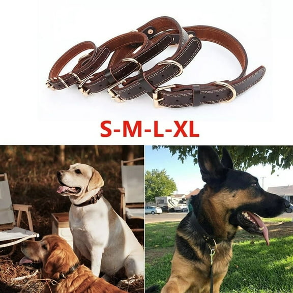 Pets Genuine Leather Dog Collar Durable Alloy Hardware for Medium Large Dogs Brown