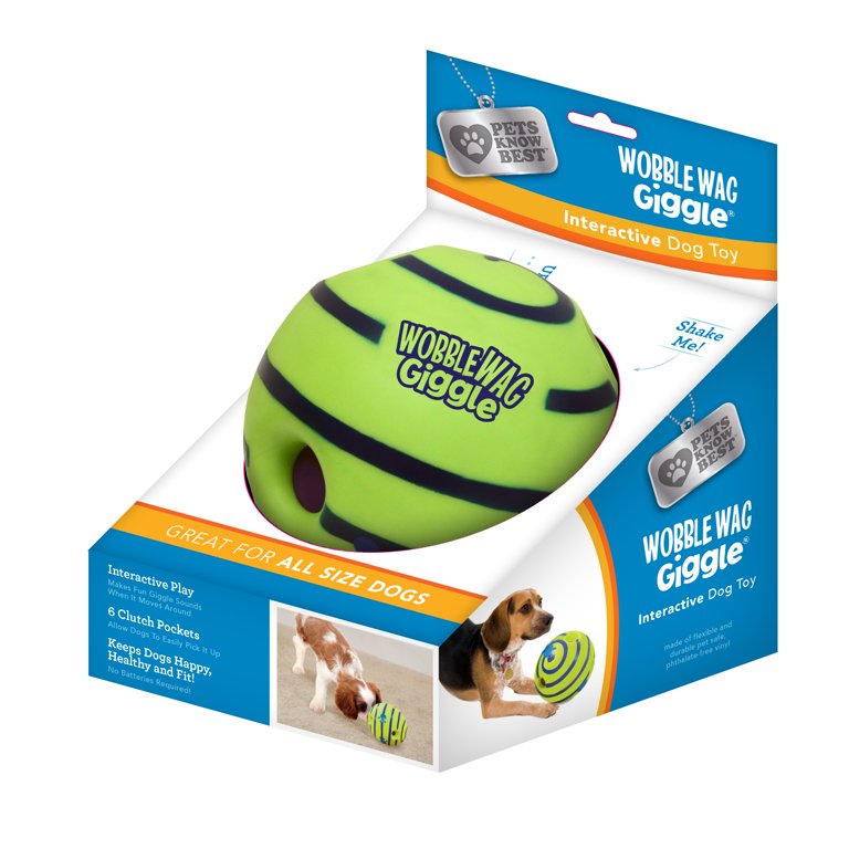 Pets Know Best Wobble Wag Giggle Ball Dog Toy, Tear-Resistant, Green