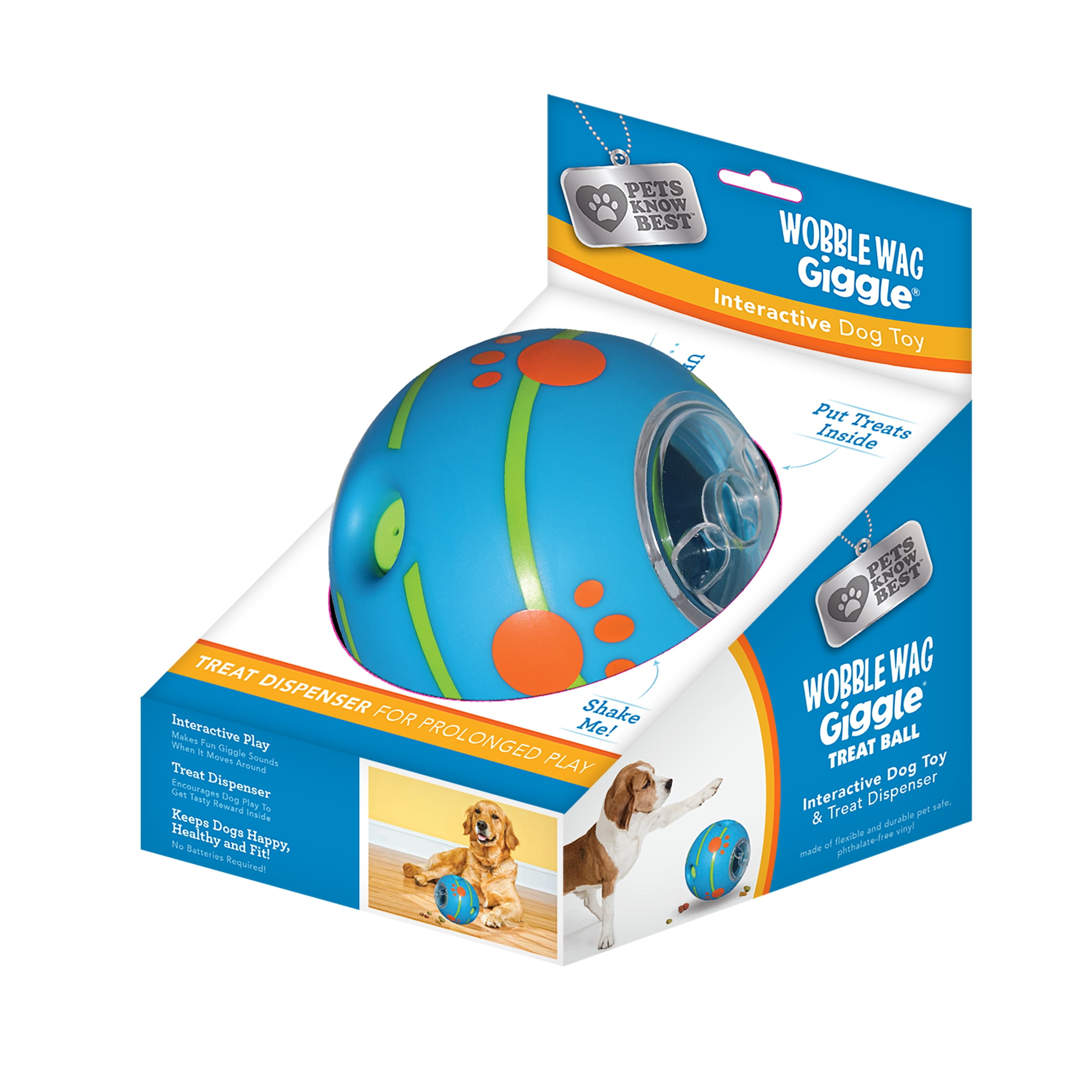 Pets Know Best Wobble Wag Giggle Treat Ball, Interactive Dog Toy & Treat Dispenser, Blue