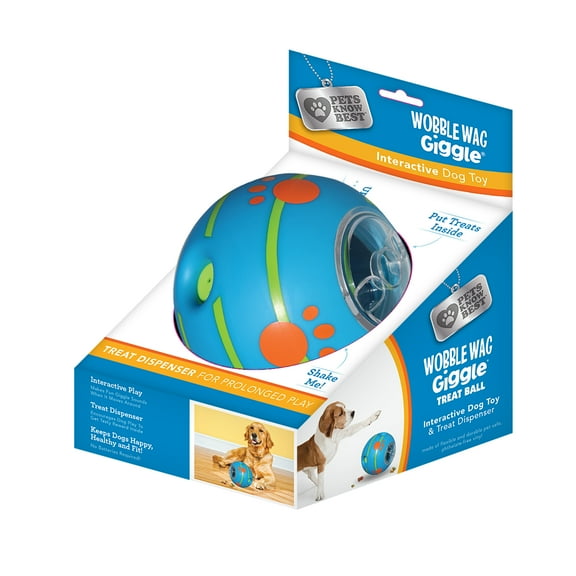 Pets Know Best Wobble Wag Giggle Treat Ball, Interactive Dog Toy & Treat Dispenser, Blue