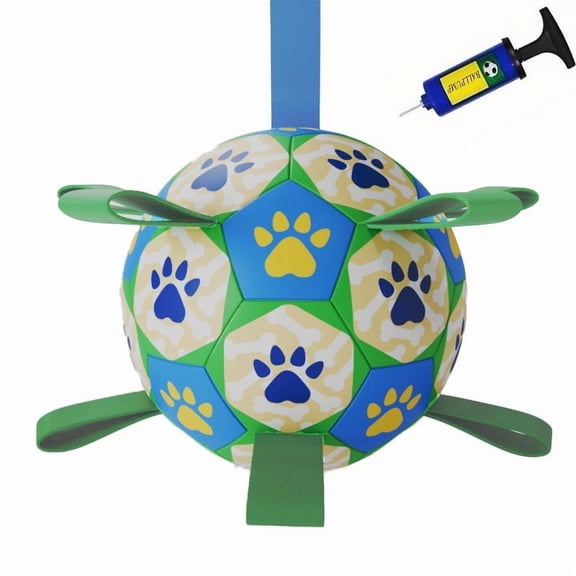 Pets Marvelous™ Interactive Durable Dog Soccer Ball Toy with Nylon Straps with Hand Pump for Puppies, Medium and Large Dogs, 6-inches