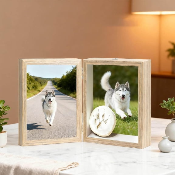 Pets Memorial Shadow Box Frame, Photo Display with Paw Prints Keepsake, Memorial Sympathy Gifts, Grey