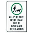 thumbnail image 1 of All Pets Must Be On Leash Due To Insurance Regulations Warning Sign, Dog Leash Metal Signs for Business Home Road Yard Garage Street Wall Caution Custom Decor 8 x 12 Inch, 1 of 4