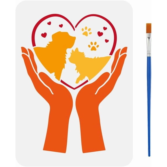 Pets Painting Template with Brush 11.6x8.2inch Hands Painting Template Love Painting Stencil Puppy Painting Stencils Reusable DIY Art Craft Stencil for DIY