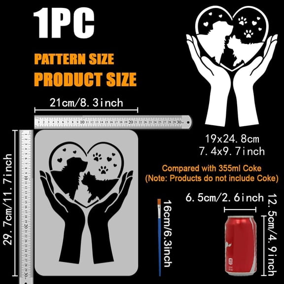 Pets Painting Template with Brush 11.6x8.2inch Hands Painting Template Love Painting Stencil Puppy Painting Stencils Reusable DIY Art Craft Stencil for Wood Floor Wall