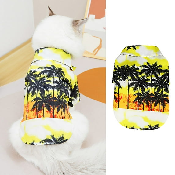 Pets Party Supplies Pet Summer T Shirts Hawaii Style Floral Cat Shirt Hawaiian Printed Pet T Shirts Breathable Cool Clothes Beach Seaside Puppy Shirt Sweatshirt For Small Cat
