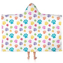Pets Paws Print Colorful Hooded Bath Towel，50"x30" for Ages 3 To 12 Kids, Quick Dry Lightweight Soft Microfiber Hood Beach Towel Cover Up for Kids