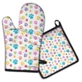 thumbnail image 1 of Pets Paws Print Colorful Kitchen Oven Mitt and Pot Holder Sets 2 Pcs for Baking, Cooking and Grilling, Heat Resistant Up To 392 °F, 1 of 7