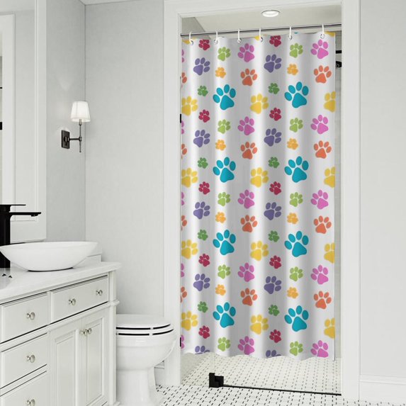 Pets Paws Print Colorful Shower Curtain 36"x72" ,Bathroom Decorative Shower Curtains Set with 12 Hooks,Modern Waterproof Washable Shower Curtain