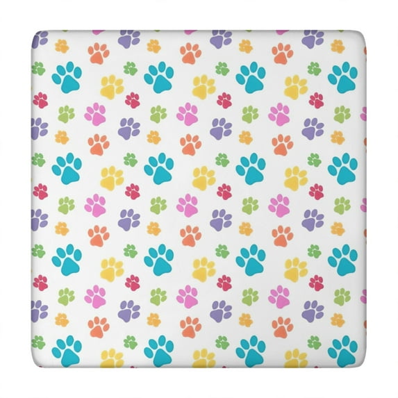 Pets Paws Print Colorful Square Fitted Tablecloth with Elastic Edge,Square Table Cover,Washable Elastic Table Cover for Home Kitchen Party Decor 34"x34"