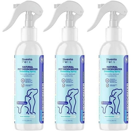 Nuesta Pets Deodorant & Odor Neutralizer, Deodorizer Spray for Dogs, Safe on Carpets & Furniture, Baby Powder Scent, 10 oz, pack 3