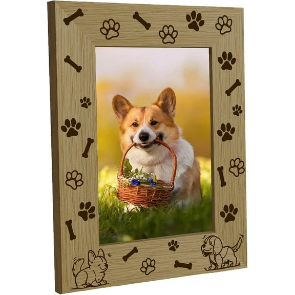 Pets Picture Frame Dog Paws Print Vertical Natural Wood Photo Frame Memorial Tabletop Display Keepsake Suit 4"x6" Picture Gift