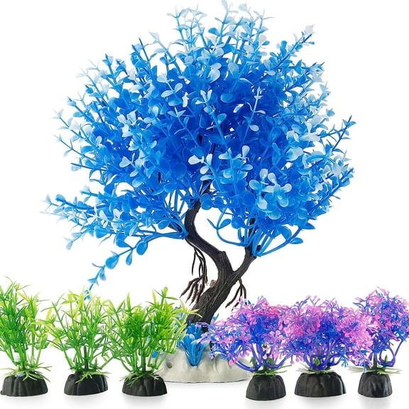 Pets Plastic Plants for Fish Tank Decorations Large Artificial Aquarium Decor (Blue-White Tree)