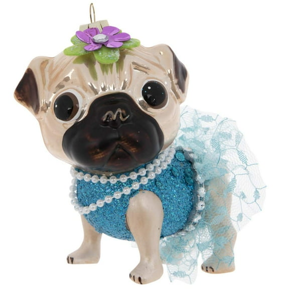 Pets Pug with Tutu Blown Glass Christmas Ornament, Holiday Dog Lovers Collection