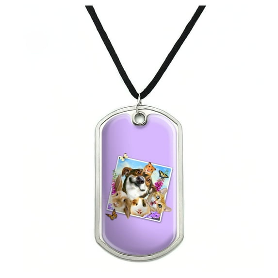 Pets Selfie Picture Dog Cat Guinea Pig Rabbit Military Dog Tag Pendant Necklace with Cord