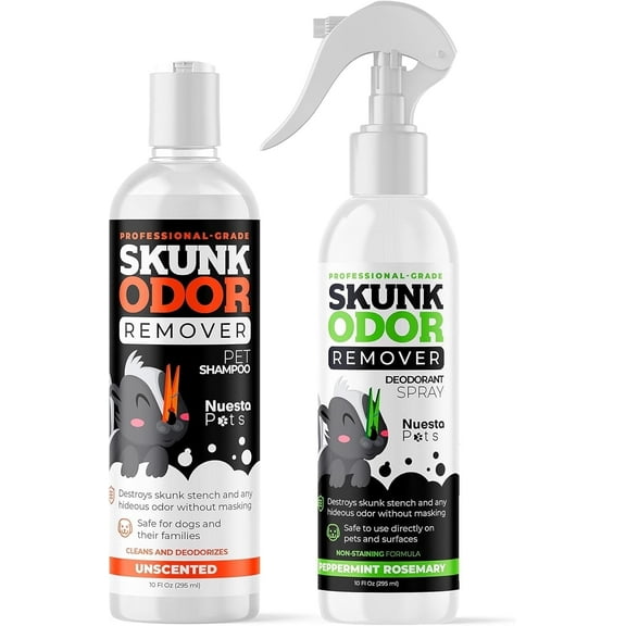 Nuesta Skunk Odor Remover for Dogs & Cats with Activated Charcoal, Dual-Action Shampoo & Spray, Skunk Shampoo & Spray Smell Eliminator, 10 fl oz